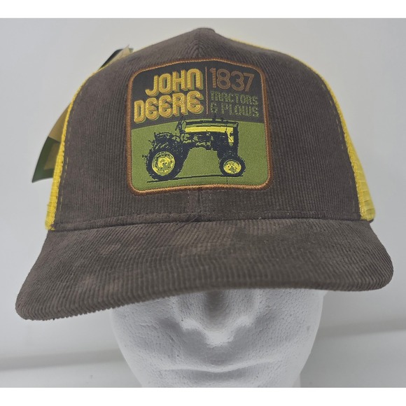 John Deere Other - John Deere‎ Trucker Hat Brown Corduroy Yellow Mesh Patch Snapback Cap NWT
